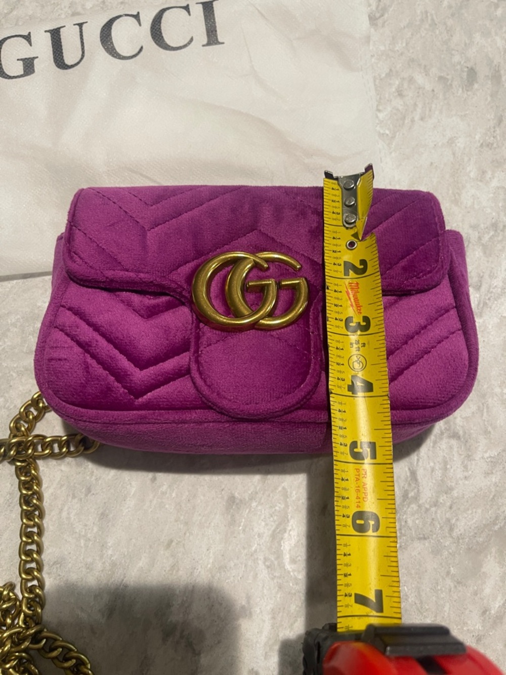 Gucci Small Matelassé Crossbody Bag in Purple with Gold Double G - Picture 3 of 5